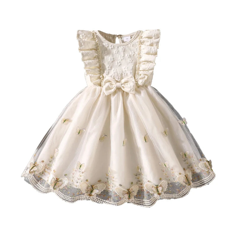 Girls' Floral Print Embroidered Princess Dress | Sweet Wing-Sleeve Bowknot Birthday Party Gown | Summer Cute A-Line Knee-Length Kids Clothing Luxegan
