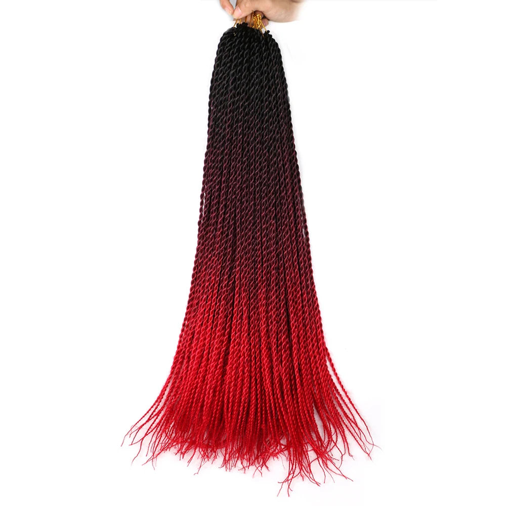 24-Inch Long Ombre Box Braids Crochet Hair - Pre-Looped Synthetic Braiding Hair Extensions - High Temperature Fiber 22 Strands/Pack Piano Color Crochet Braids for Women & Girls (27 Colors Available)