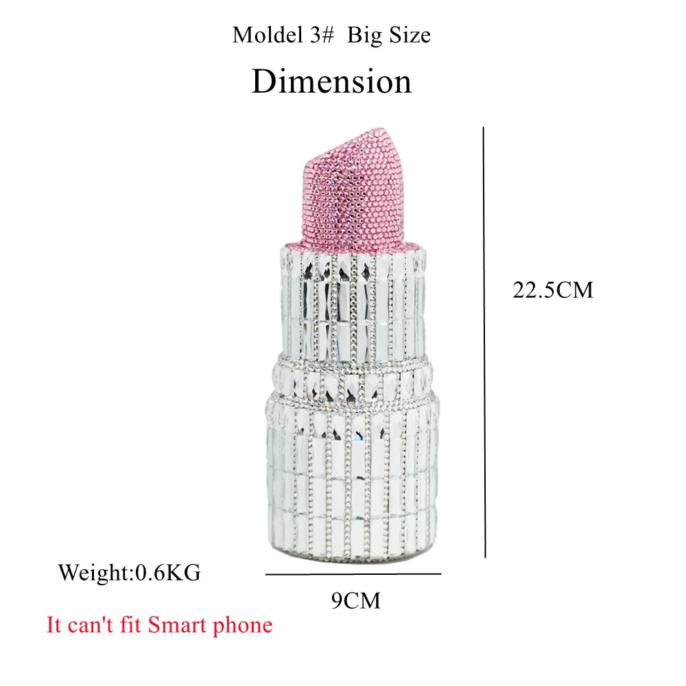 Red Lipstick Crystal Clutch Wallet | Sophisticated Novelty Fashion Evening Bag | Elegant Rhinestone Party & Dinner Handbag | "Dignified" Hard-Shell Barrel Purse with Metallic Finish Luxegan