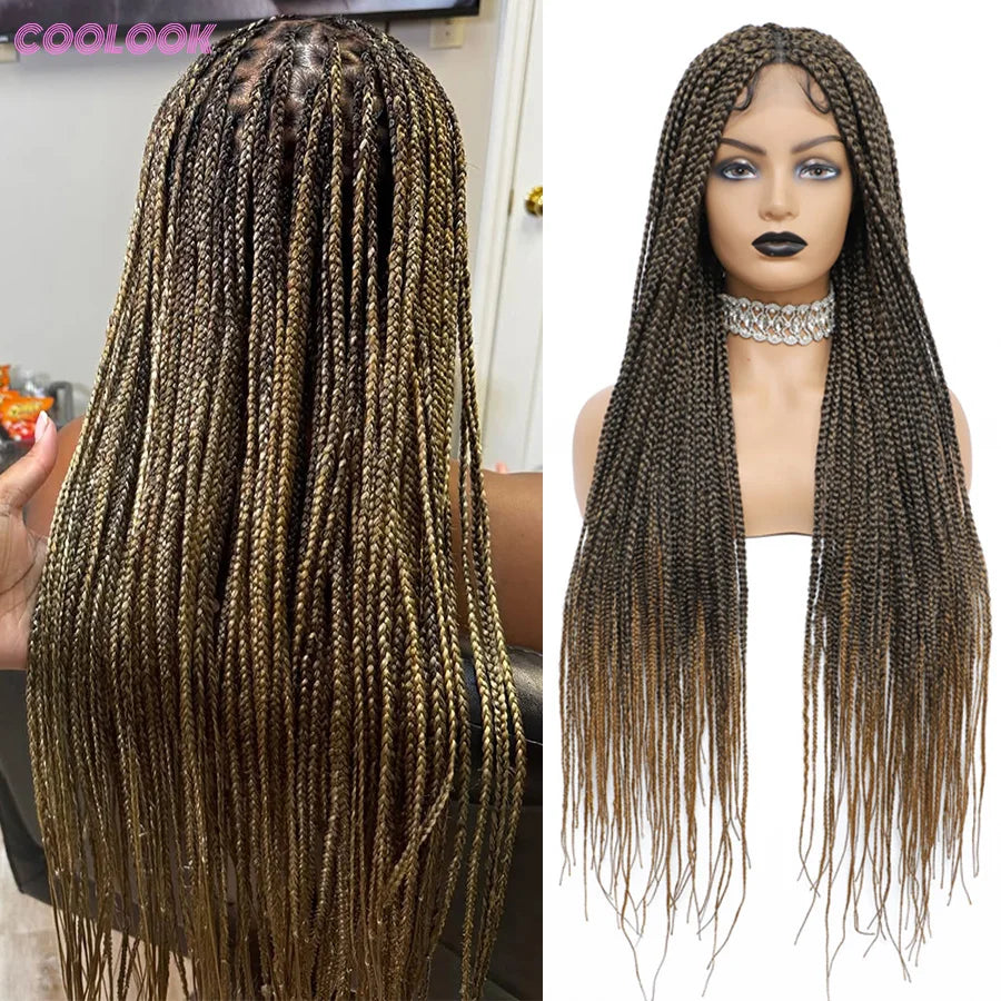 36 Inch Knotless Box Braids Cornrow Wig | 360 Full Lace | Square Parts