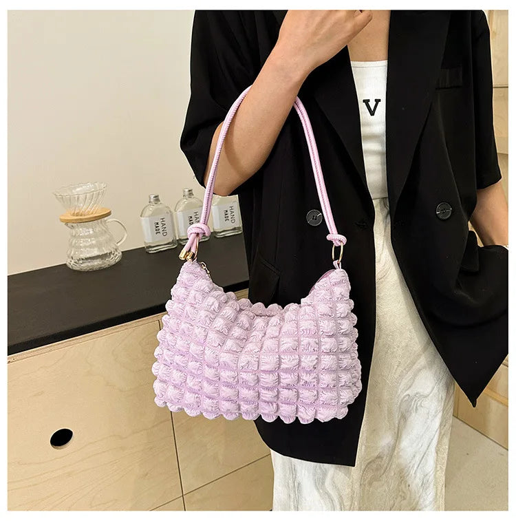 Canvas Wrinkle Bag for Women | Shoulder Bags & Pleated Bubbles Handbags (Padded Casual Underarm Quilted Tote Cloud Bag Purse) Luxegan
