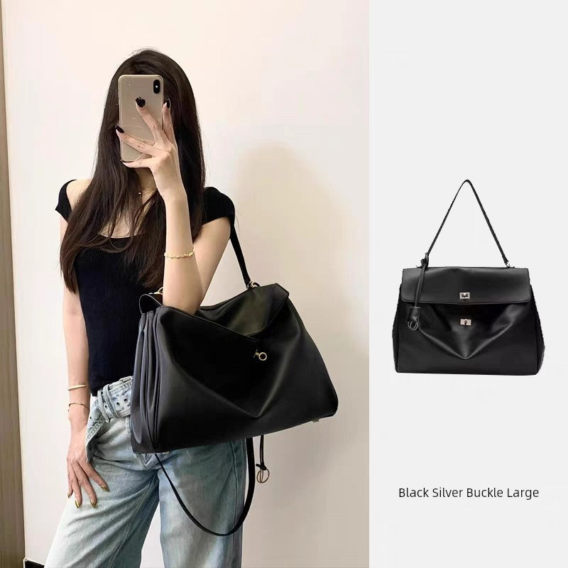 Rodeo Smooth Calfskin Tote Bag | Medium Horizontal Square Crossbody Satchel | Lazy Style Pure Color Leather Handbag Luxegan