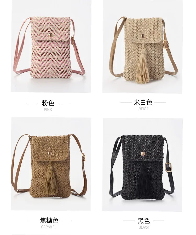 Straw Beach Bag | Bohemian Style Tassel Mini Crossbody Luxegan