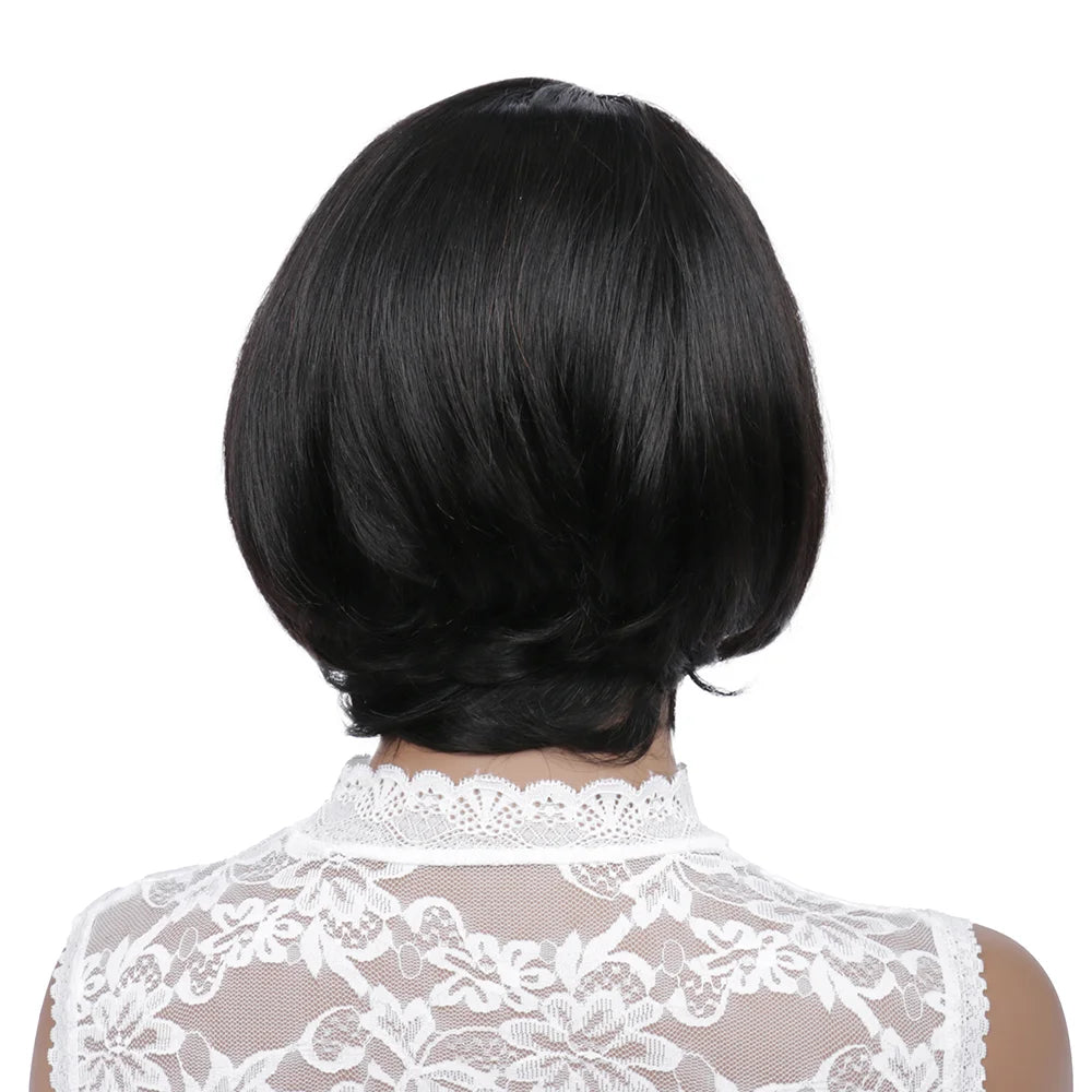 Asymmetrical Side-Part Straight Pixie Bob Wig | 13x1 Transparent Swiss Lace Frontal Wig | 100% Brazilian Remy Human Hair Short Straight Pixie Cut Wig for Women (Natural Black) Luxegan