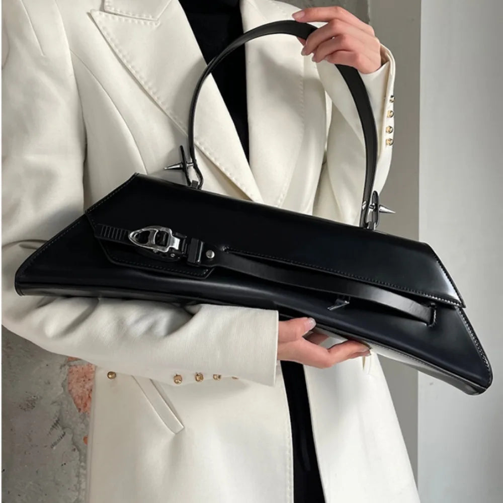 Exquisite Soft Leather Commuter Shoulder Bag | Senior Minority Personalized Underarm Bag (Moto Casual Latch Armpit Handbag) Luxegan