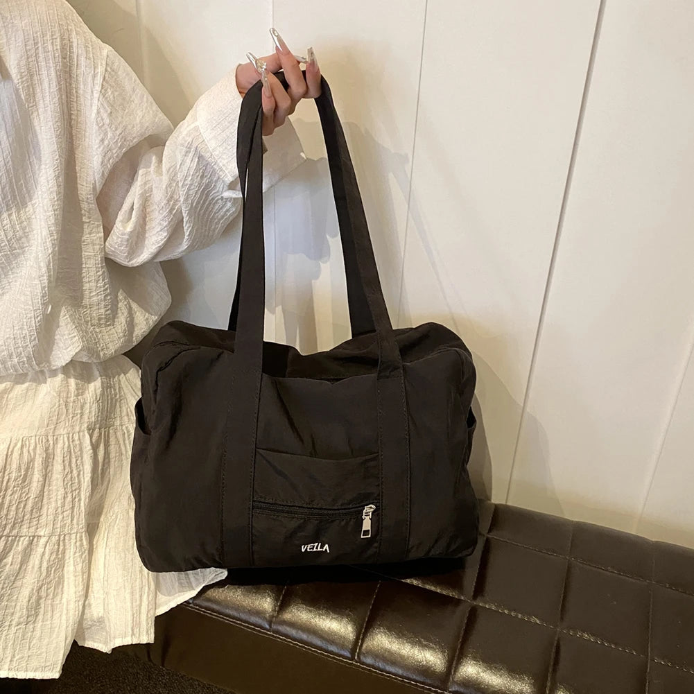 Unisex Simple Crossbody Bag Oxford Cloth Everyday Overnight Bag | Solid Color Lightweight Tote Handbag Outdoor Short Trip Bag Luxegan