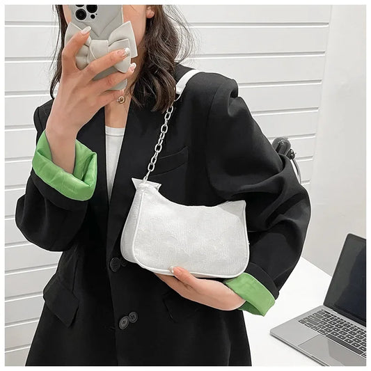 Fashion Casual Felt-Style Shoulder Bag | Small Underarm Handbag for Women | Versatile Oxford Crossbody & Messenger Bag | Minimalist Solid Color Daily Tote Luxegan
