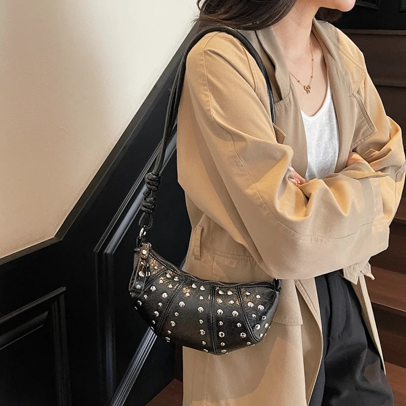LEFTSIDE Rivets Design PU Leather Underarm Bags for Women 2025 New Punk Style Trend Female Shoulder Crossbody Bag Handbags