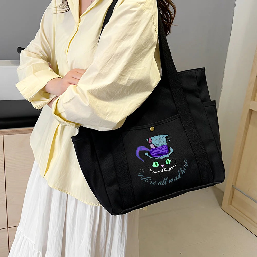 Alice in Wonderland Canvas Tote Bag | Unisex Work Commuter Carrying Bag | College Student Book Shoulder Shopping Bag Luxegan