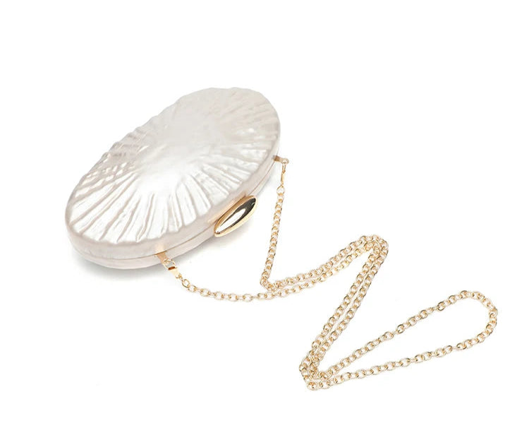 Sparkling Acrylic Shell Clutch | Elegant Rhinestone Evening Bag Luxegan