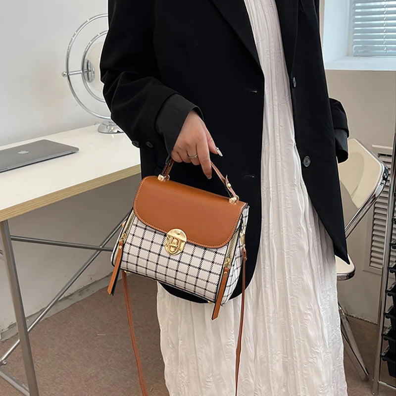 Women's Trendy Flap Shoulder Bag | PU Leather Crossbody Bag (Simple Plaid Designer Messenger Bag, Small Purse & Handbags Pouch) Luxegan