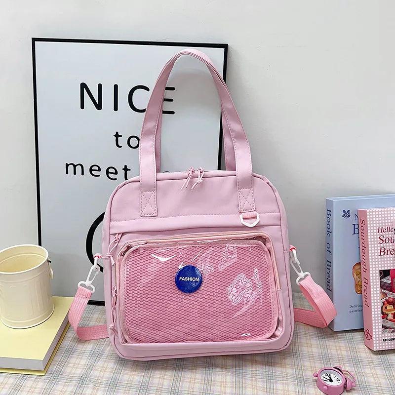 Japanese High School Girls Crossbody Bags | Nylon Teenage Student Tote Book Bag | Transparent Women Handbags JK Kawaii Shoulder Bag Luxegan