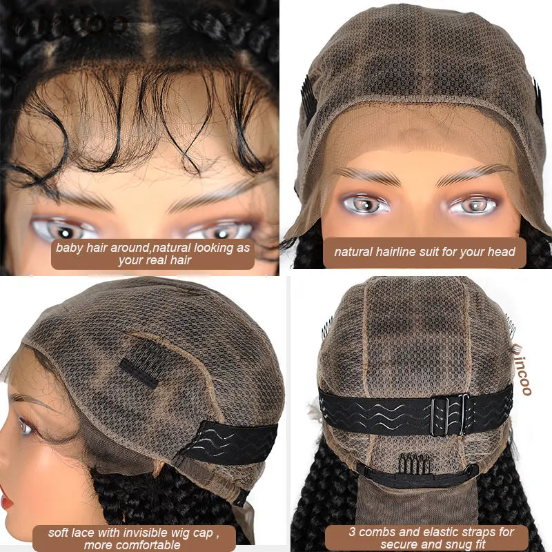 Synthetic Large Box Braided Wigs Jumbo Knotless Full Lace Front Wigs For Black Women Jumbo Tribal Braids Faux Locs Cornrows Wig Luxegan