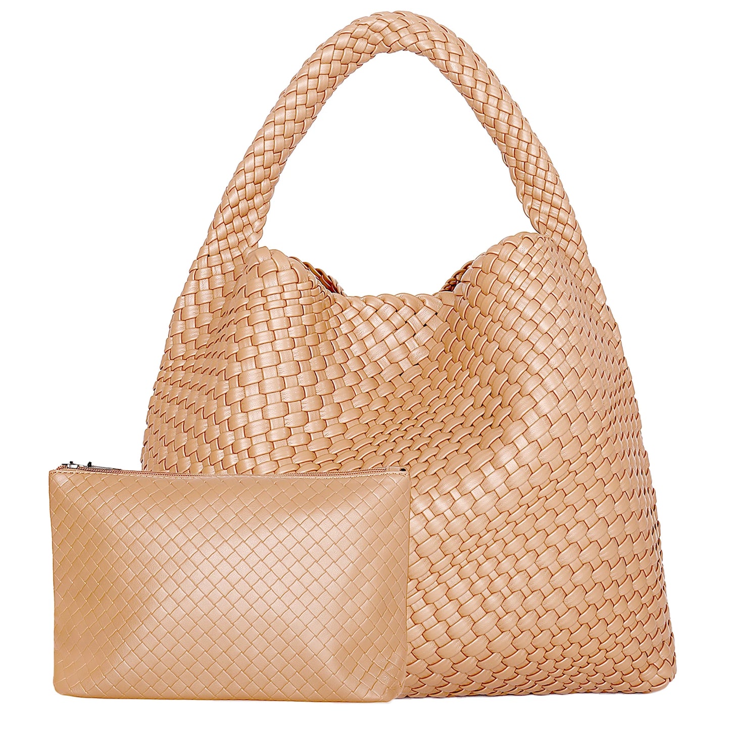 Large Woven PU Leather Shoulder Bag | Soft Summer Beach Shopper with Purse Luxegan