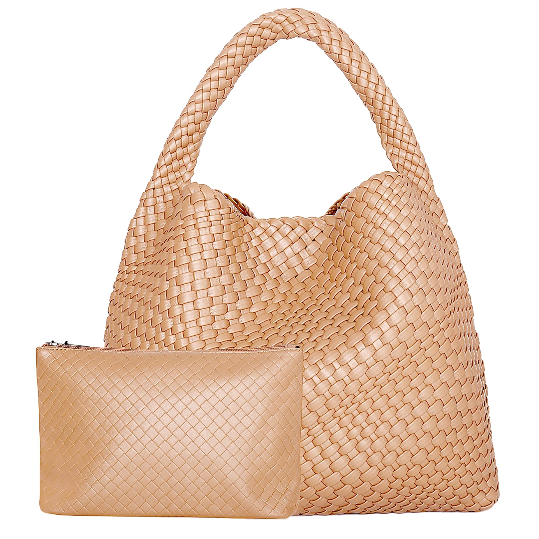 Large Woven PU Leather Shoulder Bag | Soft Summer Beach Shopper with Purse Luxegan