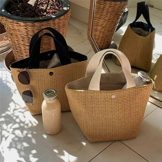 Beach Straw Shoulder Messenger Bag | Women's Bohemian Summer Woven Rattan Bucket Shoulder Handbag & Handmade Crossbody Bag Luxegan