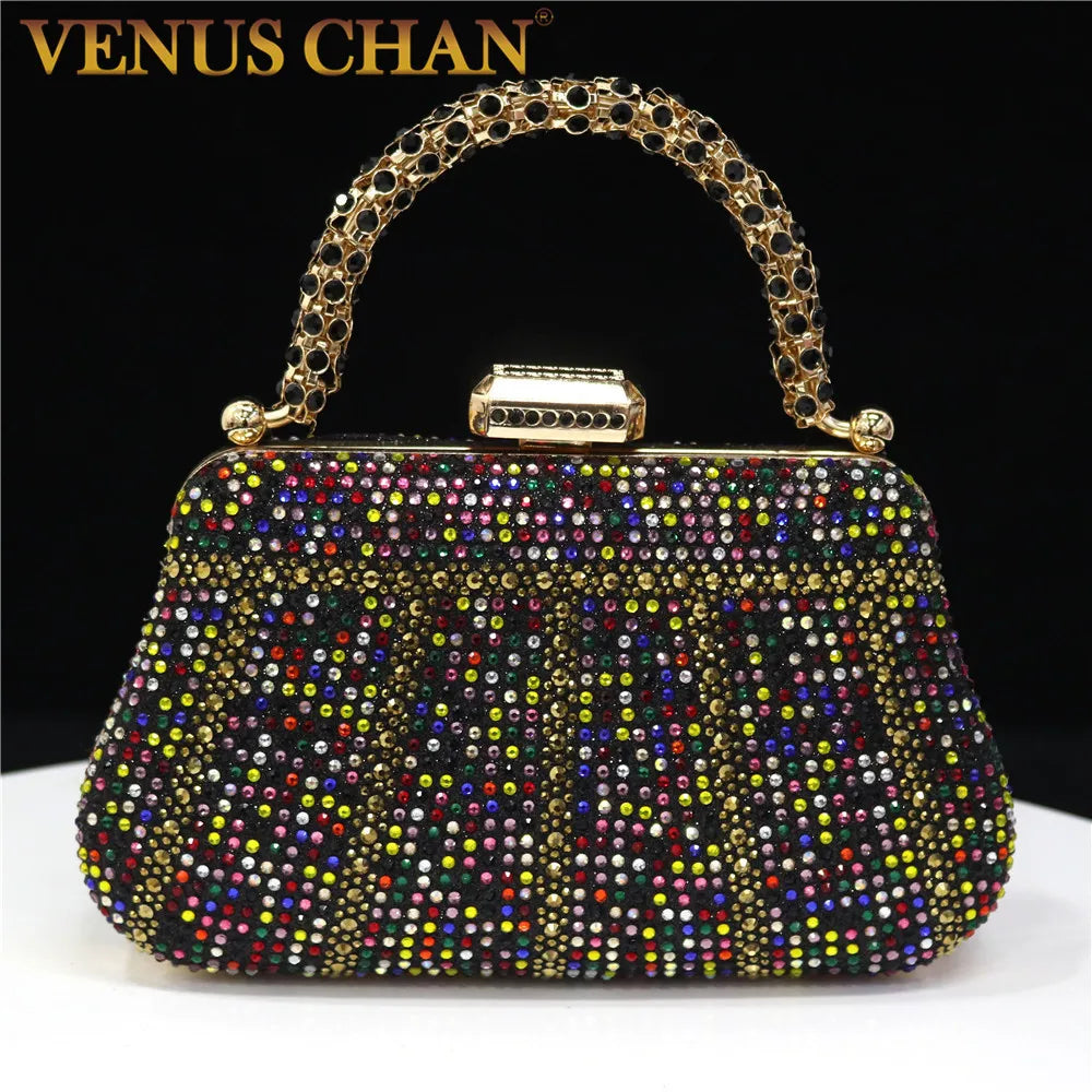 Exquisite Diamond Design Evening Bag | Sophisticated Fashion Handle Clutch | Elegant Rhinestone Embellished