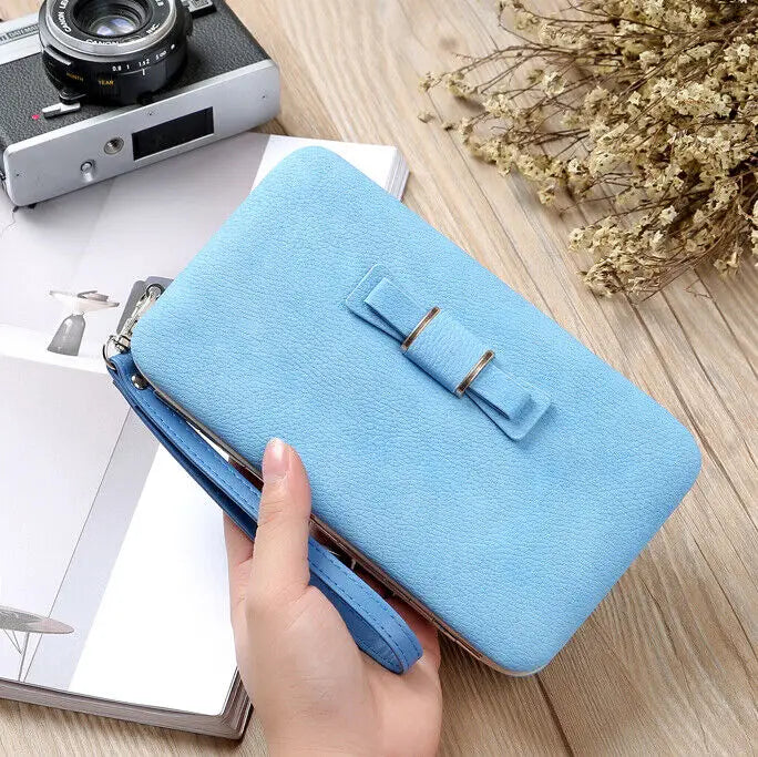 Fashion Women Clutch Wallet Long Card Holder Case Purse Cellphone Case Handbag With Wristlet