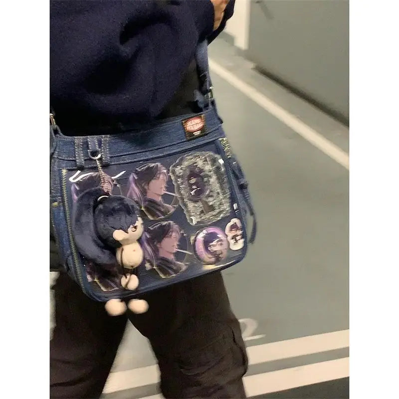 Y2K Denim Ita Bags Women | Subculture Designer JK Uniform Crossbody Shoulder Bag | Casual Daily Commute Students Luxegan