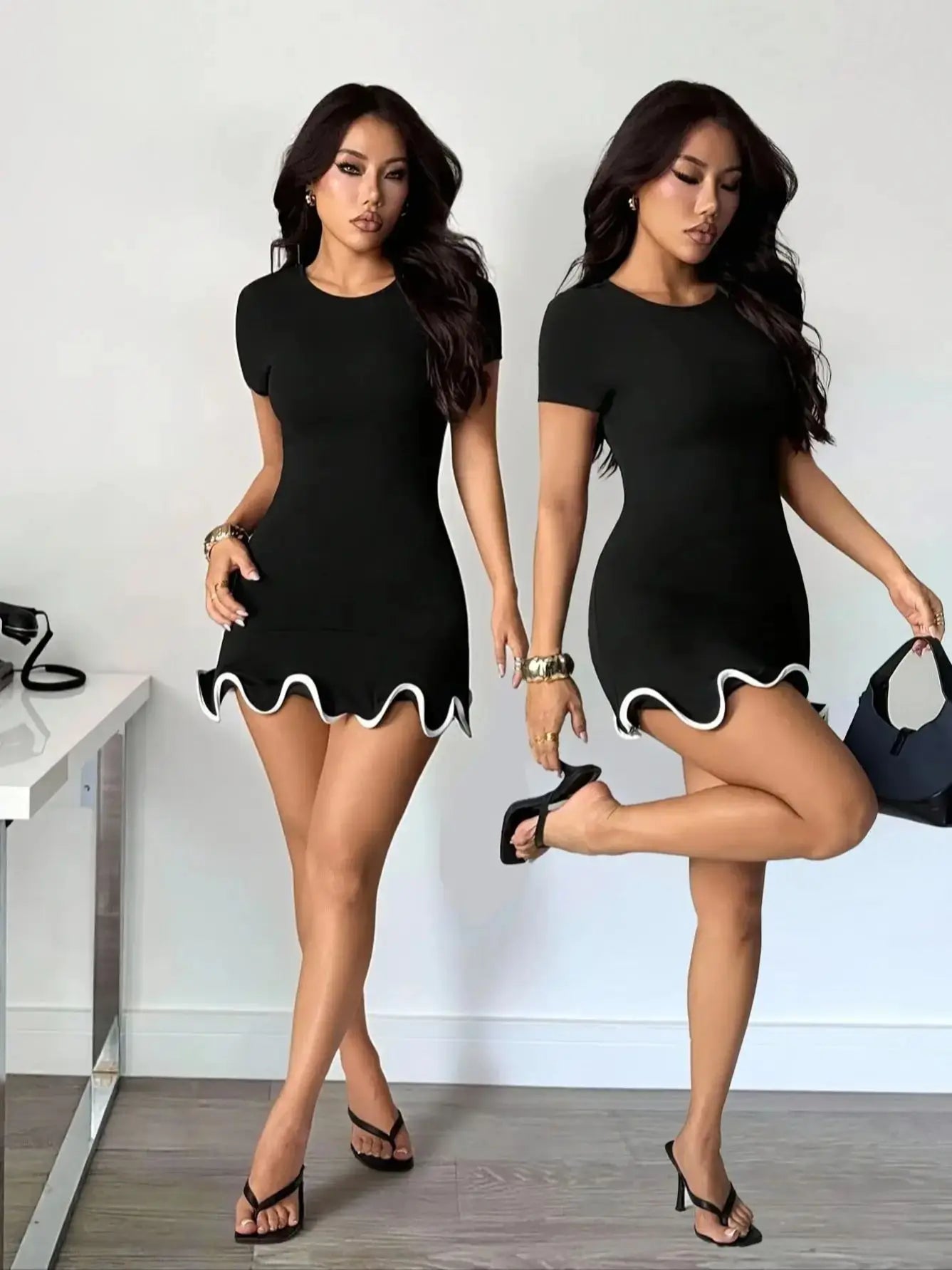 Ruffled Hem Bodycon Mini Dress | O-Neck Short Sleeve Slim Fit Sheath Dress Luxegan