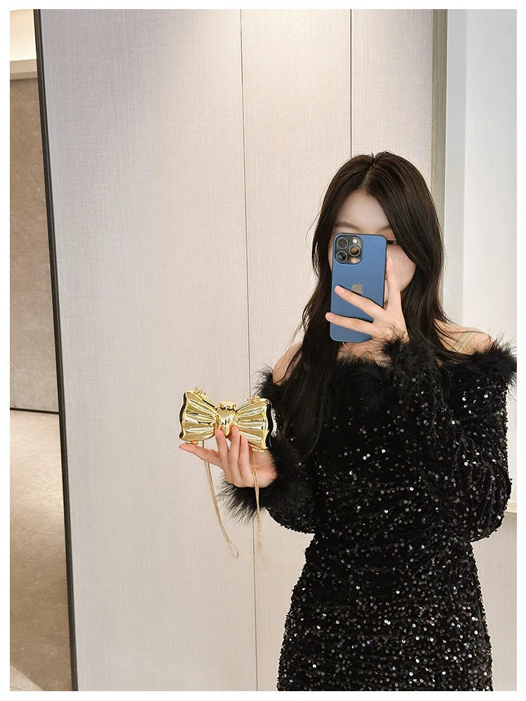 Golden Evening Bag | Luxury Designer Shoulder Bag & Round Acrylic Clutch Luxegan