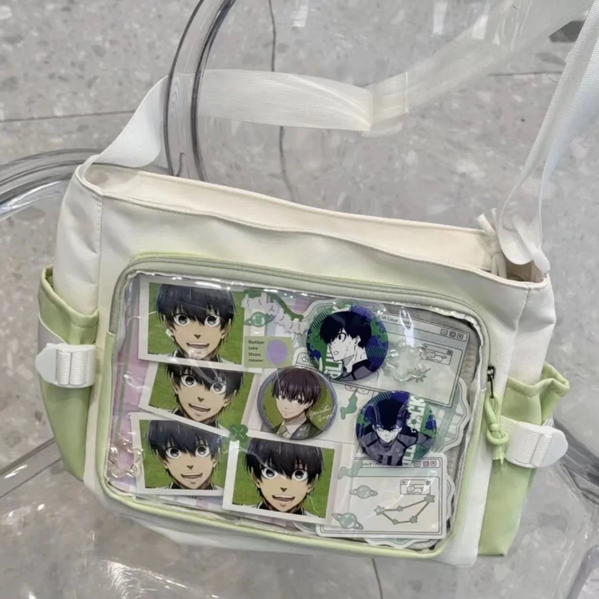New Japan Style Transparent Display Shoulder Bag | Anime Expo DIY Decoration Crossbody | Casual Nylon Ita Bag Tote | Versatile Women's Postcard Display Messenger Bag Luxegan