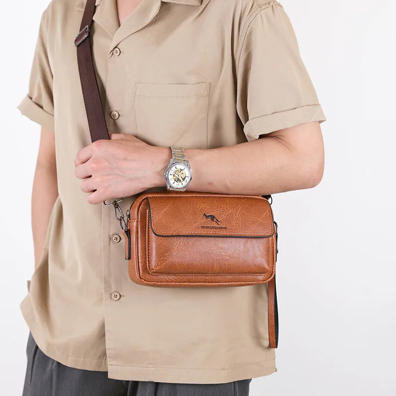 PU Leather Men'S Clutch Bag Long Wallet Mini Shoulder Handbag Square Cross Card Holder Phone Necessaire Pouch Hand Porter Bag