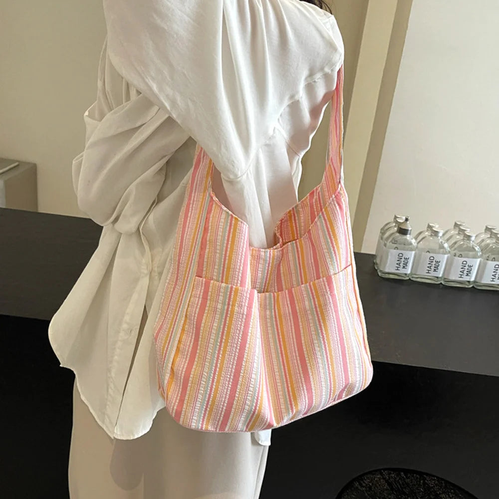 Pleated Striped Cloth Bag | Bento & Storage Bag Luxegan