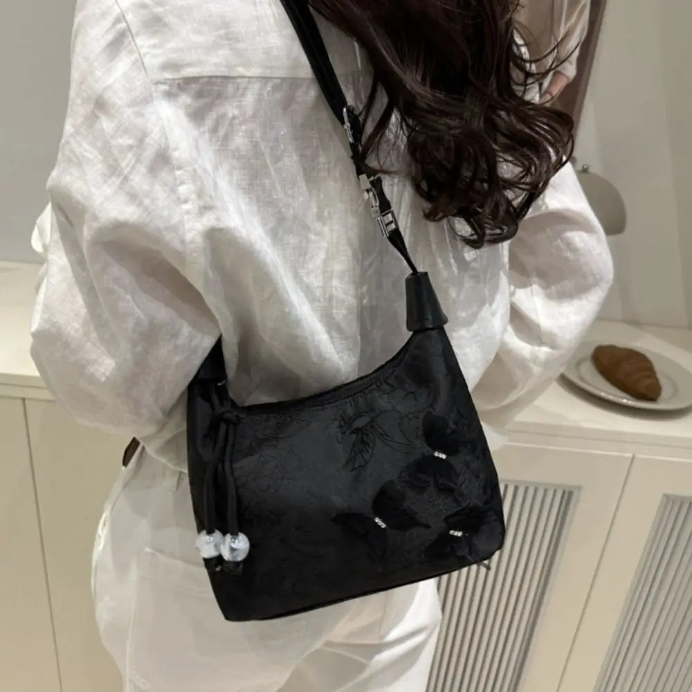 Retro Embroidered New Chinese Style Handbag | Canvas Butterfly Hanfu Shoulder Bag | Elegant Cheongsam Accessory | Vintage Zipper Tote for Weddings and Formal Events Luxegan