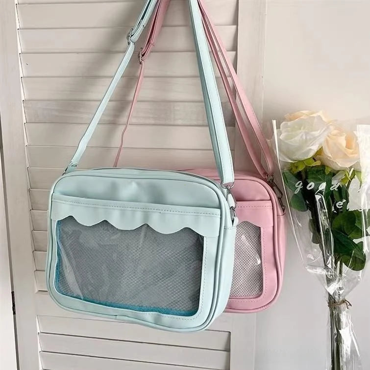 Women's PU Transparent Pocket Ita Bag | High School Girls JK Uniform Crossbody Shoulder Handbag (Fashion Satchel) Luxegan