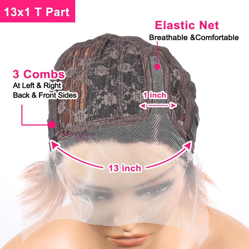 Short Bob Wig Pixie Cut Wig Straight Human Hair Wig 13X4 Transparent Lace Frontal Wig For Women Highlight Straight Pixie Cut Wig
