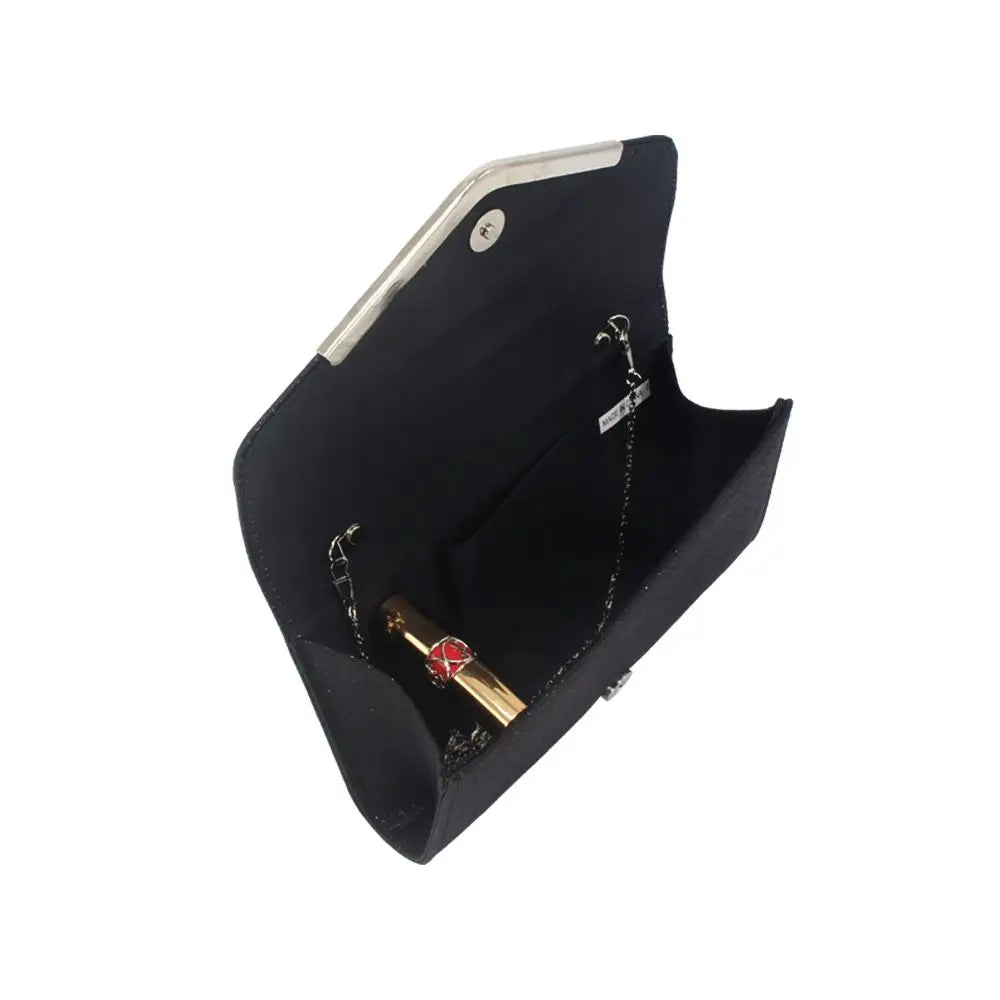 1pc Sparkling Silver Long Wallet Clutch | Ladies' Dinner Bag with Chain | Elegant Square Evening Purse for Weddings and Parties Luxegan