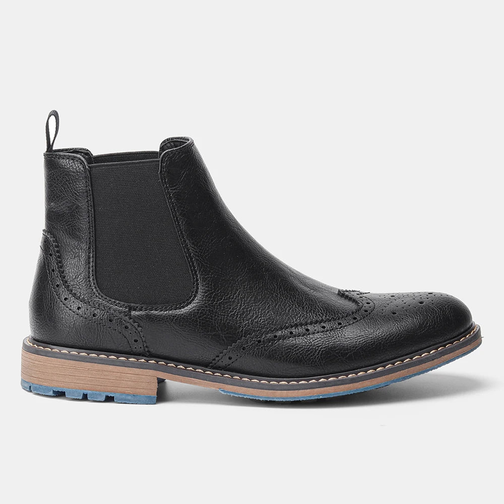 Brogue Chelsea Men's Boots | American Style Comfortable Fashion Leather Boots (Low Heel) Luxegan