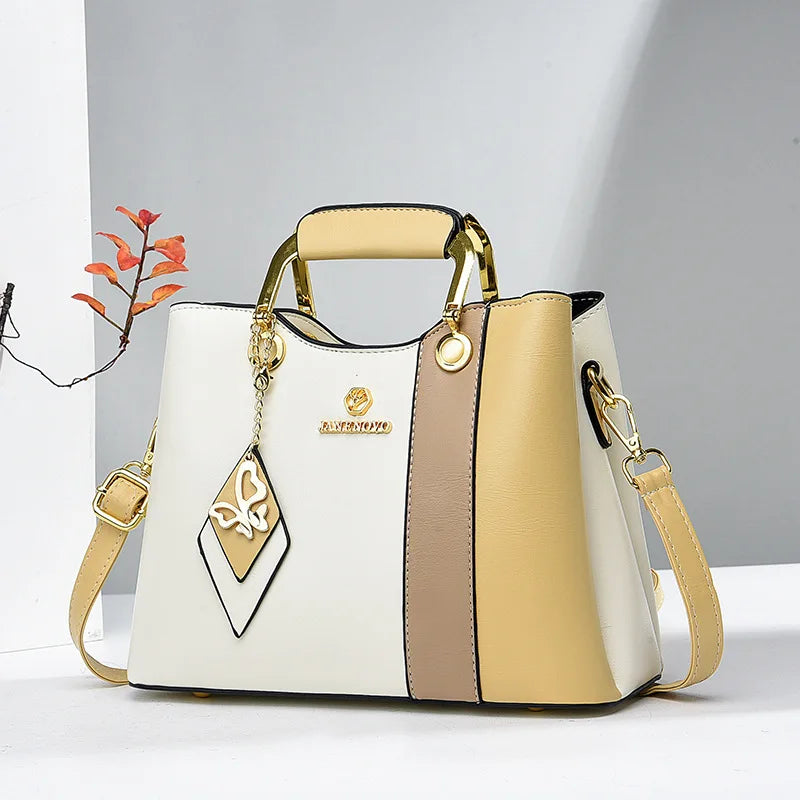 Spliced Leather Large Capacity Woman Handbag Designer Shoulder Bag | Fashion Casual Tote Bag Luxury Designer Crossbody Bags Luxegan