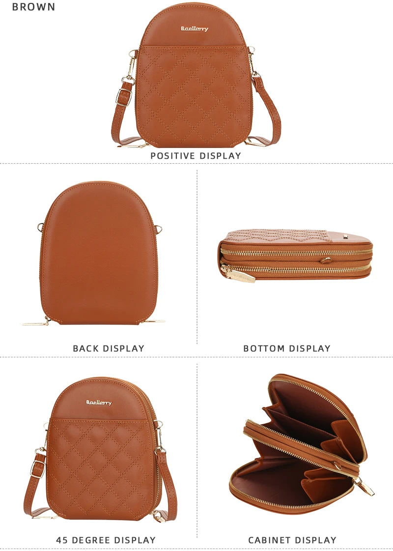 Fashion Small Plaid Leather Crossbody Bag | Luxury Shell Shoulder Bag for Women | Versatile Wallet Purse Handbag with Detachable Strap | Chic PU Leather Mini Bag Luxegan