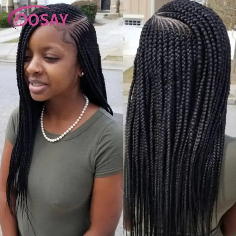 Synthetic Full Lace Front Wig Cornrow Double Braided Wigs For Black Women Box Side Part Braided Lace Wig Faux Locs Braids Wigs Luxegan