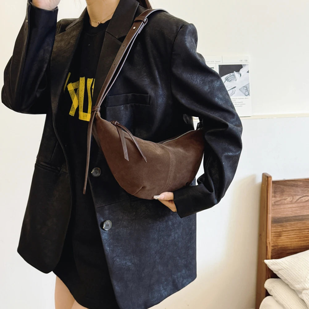 Soft Suede Hobo Crossbody | Simple Winter Shopper Bag Luxegan