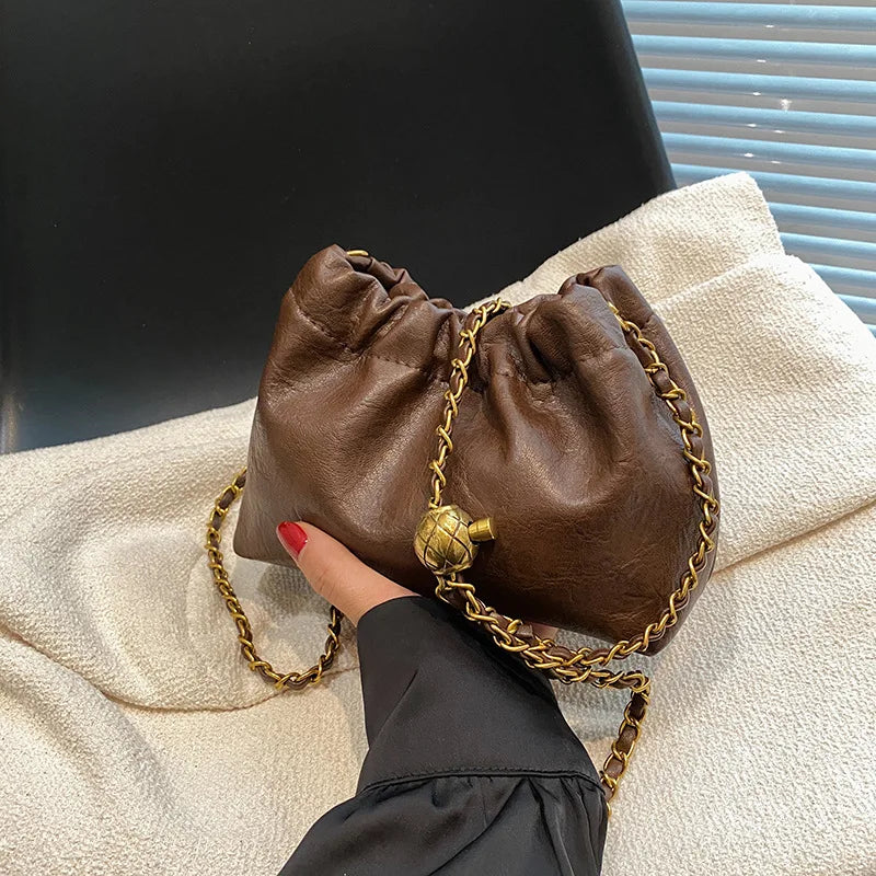 Women's Chain Shoulder Bag | Versatile Crossbody Tote & Casual Pleated Hobo Bag (Satchel Sling Bag, Stylish Purse for Girls) Luxegan
