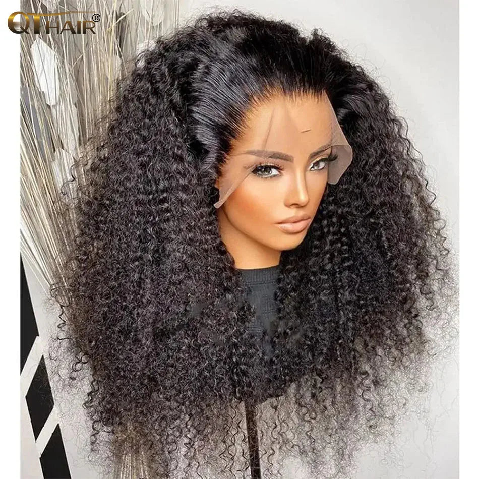 QT Afro Kinky Curly Lace Front Wigs 13x4 HD Transparent Human Hair Lace Wig Brazilian Curly 4x4 Lace Closure Wig For Black Women