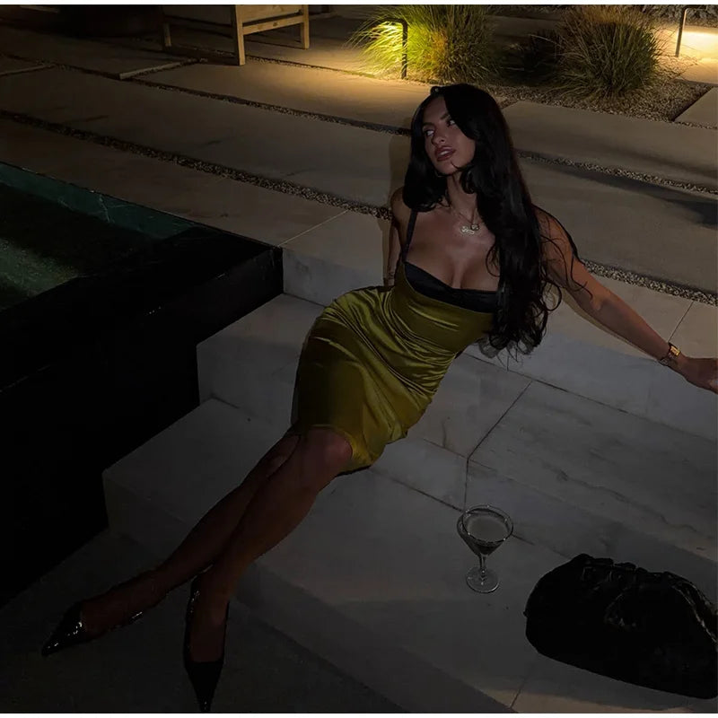 Sexy Satin Sleeveless Slip Midi Dress for Women Elegant Bodycon Evening Cocktail Dresses 2026 New Female Party Clubwear Outfit