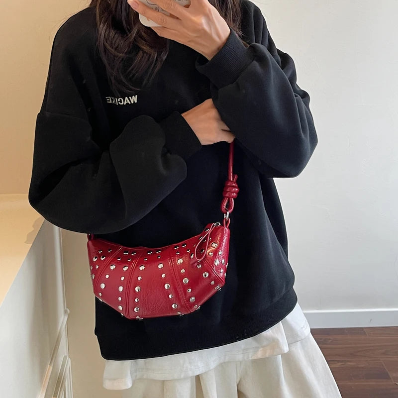 LEFTSIDE Rivets Design PU Leather Underarm Bags for Women 2025 New Punk Style Trend Female Shoulder Crossbody Bag Handbags