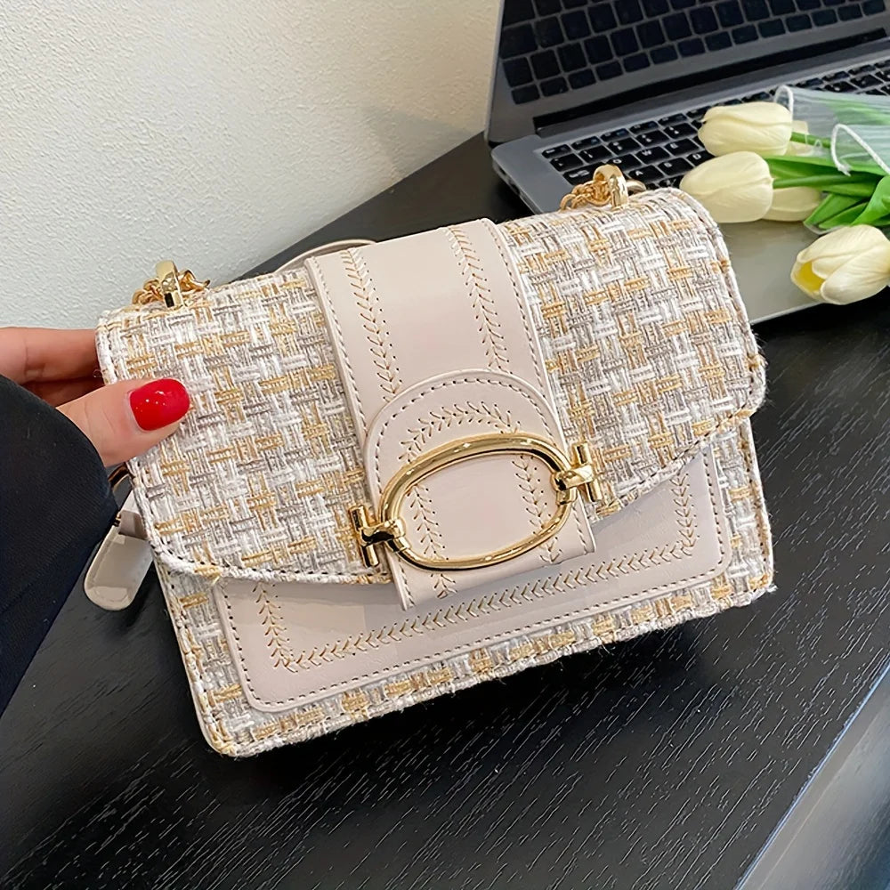 Chic Mini Plaid Tweed Crossbody Bag with Adjustable Strap Luxegan