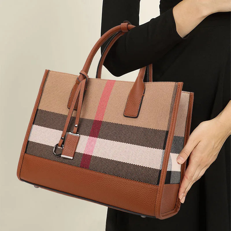 Classic Plaid Canvas Tote | Large Capacity Crossbody Handbag Luxegan