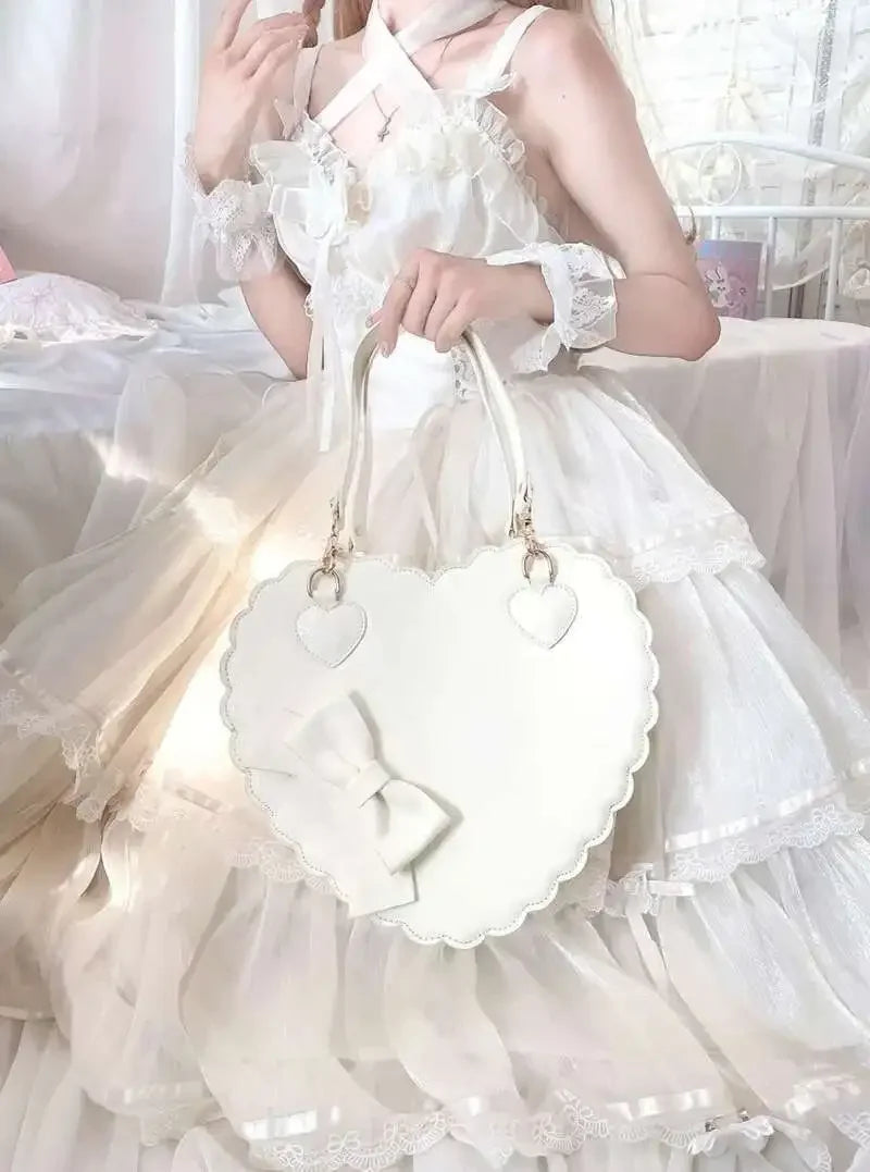 PU Leather Bow Shell Bag | Hard Pink Lolita Japan Style Messenger Purse Luxegan