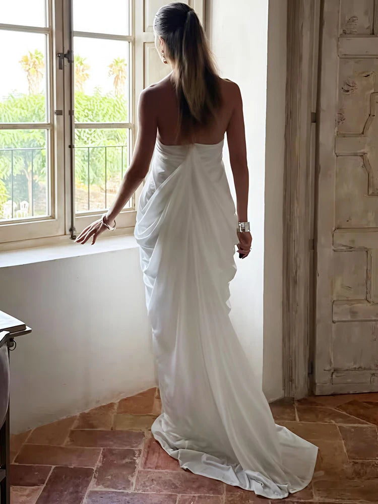 Mozision Mesh Halter Backless Sexy Maxi Dress Women Gown Fashion Elegant V Neck Sleeveless Pleated Club Party Long Dresses