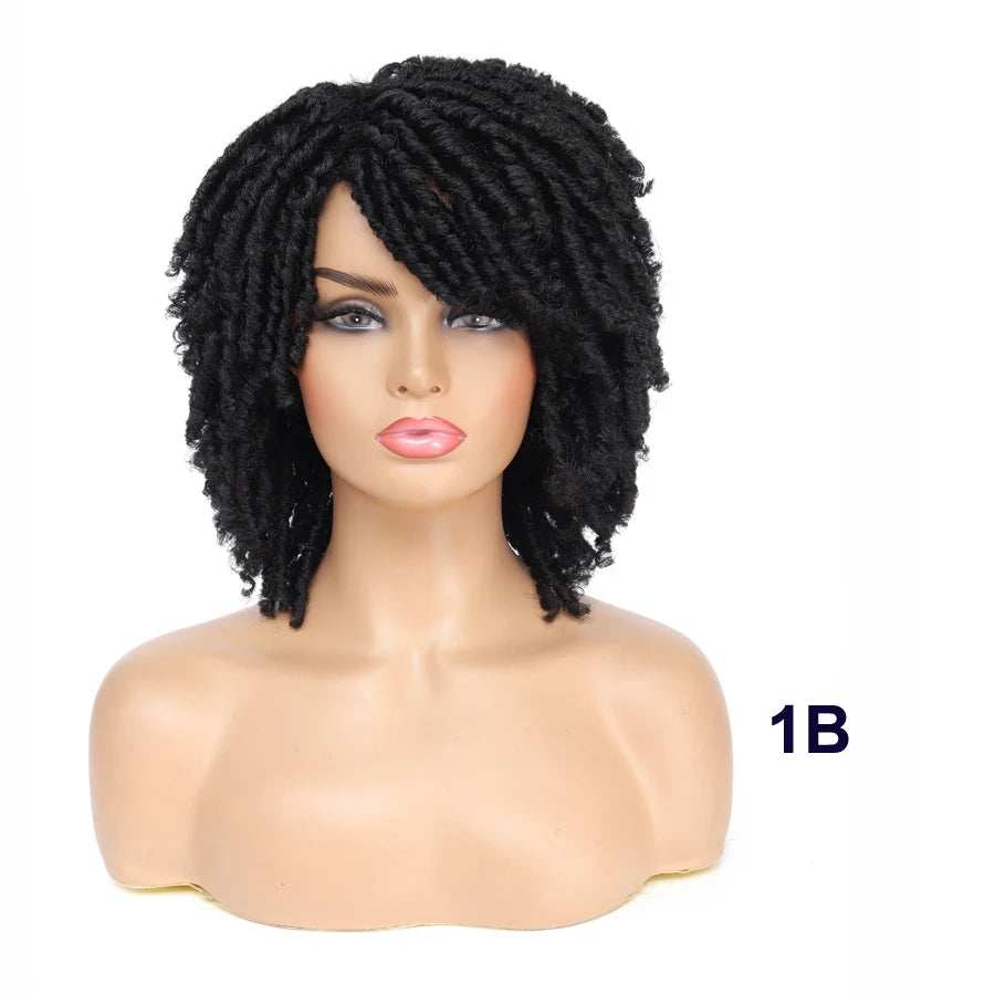 Short Afro Curly Faux Locs Wig | Twist Braids | Heat Resistant | Ombre Brown | Black Women Luxegan