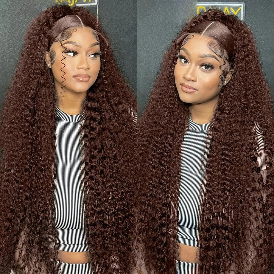 Chocolate Brown Deep Wave HD Lace Wig | Sophisticated 13x6 & 13x4 Transparent Frontal | Elegant "Brazilian Remy" Medium Silhouette | "Dignified" Water Wave Human Hair for Radiant Versatile Styling Luxegan