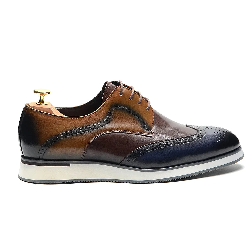 Autumn Winter Men's Brogue Derby Sneakers | Sophisticated Wingtip Wingtip Toe Dress Shoes | Elegant "Handmade Mixed Colors" Silhouette | "Dignified" Breathable Genuine Leather Footwear for Radiant Versatile Casual Styling Luxegan