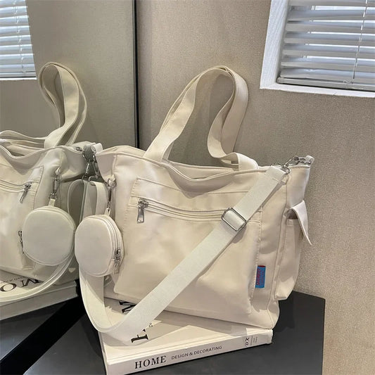 Simplicity Oxford Canvas Composite Shoulder Bag | Large Capacity Solid Color Lazy Style Commuter Tote & Crossbody Bag (Unisex) Luxegan