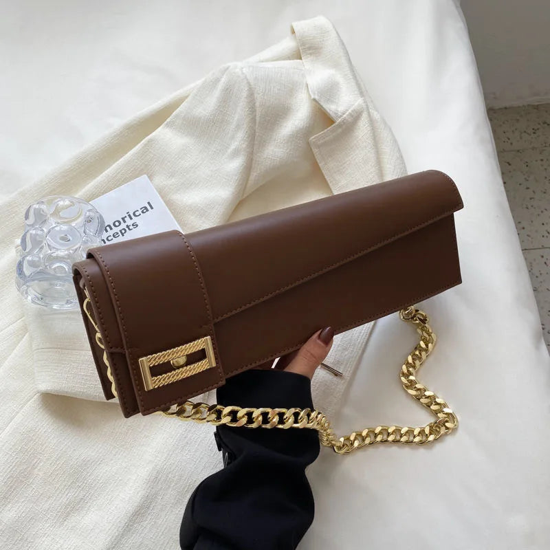 High Quality Klein Blue PU Leather Shoulder Bag for Women | Fashion Rectangle Underarm Purse (Ladies' Solid Handbag with Chains) Luxegan